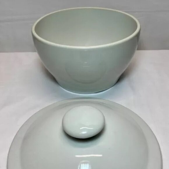 Stoneware Mixing Bowl 9” Casserole Dish Handle Lid Heirloom White New - Picture 4 of 13